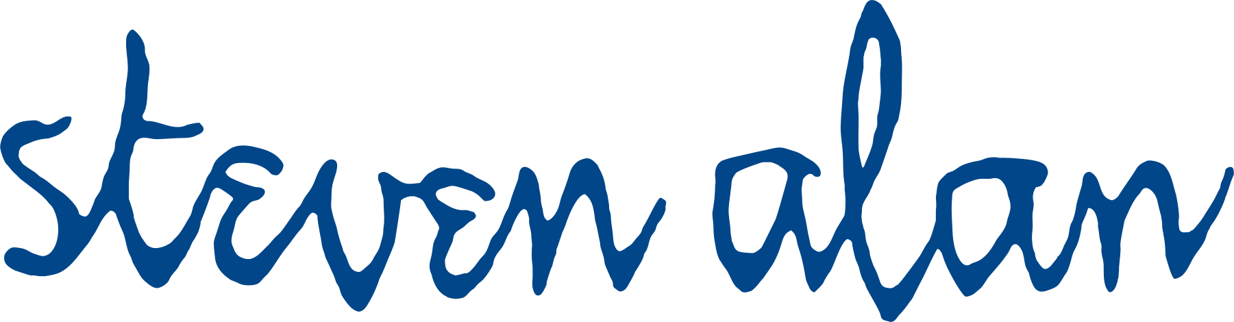 "Steven Alan" written in all lowercase as his signature is royal blue font.