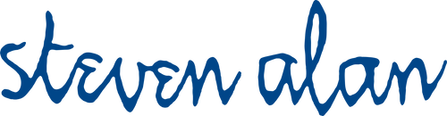 "Steven Alan" written in all lowercase as his signature is royal blue font.
