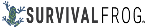 Survival Frog logo with a stylized frog on a white background